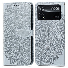 Custodia Portafoglio In Pelle Fantasia Modello Cover con Supporto S04D per Xiaomi Redmi Note 11E Pro 5G Grigio