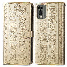 Custodia Portafoglio In Pelle Fantasia Modello Cover con Supporto S05D per Nokia C210 Oro