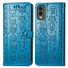 Custodia Portafoglio In Pelle Fantasia Modello Cover con Supporto S05D per Nokia C32 Blu