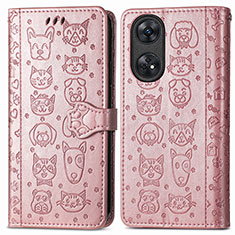 Custodia Portafoglio In Pelle Fantasia Modello Cover con Supporto S05D per Oppo Reno8 T 4G Oro Rosa