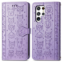 Custodia Portafoglio In Pelle Fantasia Modello Cover con Supporto S05D per Samsung Galaxy S22 Ultra 5G Viola