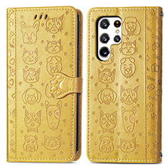 Custodia Portafoglio In Pelle Fantasia Modello Cover con Supporto S05D per Samsung Galaxy S23 Ultra 5G Giallo