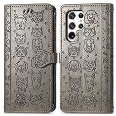 Custodia Portafoglio In Pelle Fantasia Modello Cover con Supporto S05D per Samsung Galaxy S23 Ultra 5G Grigio