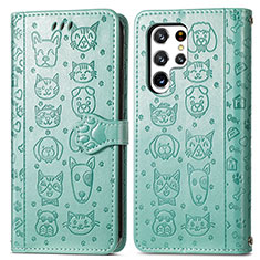 Custodia Portafoglio In Pelle Fantasia Modello Cover con Supporto S05D per Samsung Galaxy S23 Ultra 5G Verde