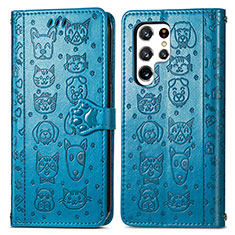 Custodia Portafoglio In Pelle Fantasia Modello Cover con Supporto S05D per Samsung Galaxy S24 Ultra 5G Blu