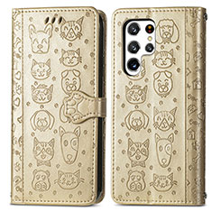 Custodia Portafoglio In Pelle Fantasia Modello Cover con Supporto S05D per Samsung Galaxy S24 Ultra 5G Oro