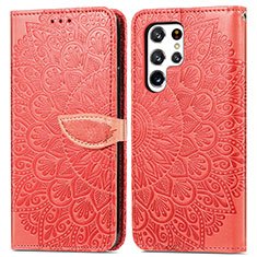 Custodia Portafoglio In Pelle Fantasia Modello Cover con Supporto S07D per Samsung Galaxy S21 Ultra 5G Rosso