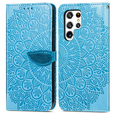 Custodia Portafoglio In Pelle Fantasia Modello Cover con Supporto S07D per Samsung Galaxy S22 Ultra 5G Blu