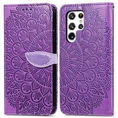 Custodia Portafoglio In Pelle Fantasia Modello Cover con Supporto S07D per Samsung Galaxy S22 Ultra 5G Viola