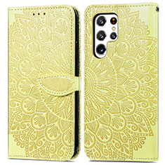 Custodia Portafoglio In Pelle Fantasia Modello Cover con Supporto S07D per Samsung Galaxy S23 Ultra 5G Giallo