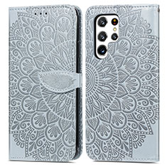 Custodia Portafoglio In Pelle Fantasia Modello Cover con Supporto S07D per Samsung Galaxy S23 Ultra 5G Grigio