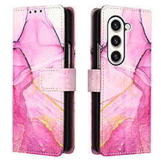 Custodia Portafoglio In Pelle Fantasia Modello Cover con Supporto Y01B per Samsung Galaxy Z Fold5 5G Rosa Caldo