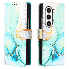 Custodia Portafoglio In Pelle Fantasia Modello Cover con Supporto Y01B per Samsung Galaxy Z Fold5 5G Verde