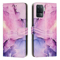 Custodia Portafoglio In Pelle Fantasia Modello Cover con Supporto Y01X per Oppo Reno5 Lite Viola