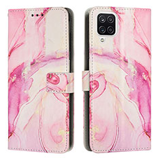 Custodia Portafoglio In Pelle Fantasia Modello Cover con Supporto Y01X per Samsung Galaxy A12 Rosa