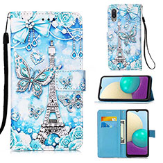 Custodia Portafoglio In Pelle Fantasia Modello Cover con Supporto Y02B per Samsung Galaxy A02 Azzurro