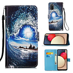 Custodia Portafoglio In Pelle Fantasia Modello Cover con Supporto Y02B per Samsung Galaxy A02s Blu Notte