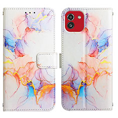 Custodia Portafoglio In Pelle Fantasia Modello Cover con Supporto Y02B per Samsung Galaxy A03 Blu