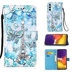 Custodia Portafoglio In Pelle Fantasia Modello Cover con Supporto Y02B per Samsung Galaxy A05s Azzurro