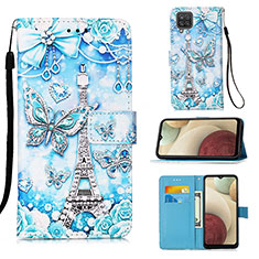 Custodia Portafoglio In Pelle Fantasia Modello Cover con Supporto Y02B per Samsung Galaxy A12 5G Azzurro