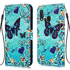 Custodia Portafoglio In Pelle Fantasia Modello Cover con Supporto Y02B per Samsung Galaxy A20e Cielo Blu