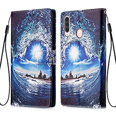 Custodia Portafoglio In Pelle Fantasia Modello Cover con Supporto Y02B per Samsung Galaxy A20s Blu Notte