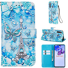 Custodia Portafoglio In Pelle Fantasia Modello Cover con Supporto Y02B per Samsung Galaxy A21 European Azzurro