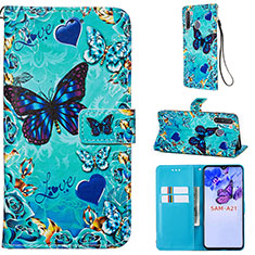 Custodia Portafoglio In Pelle Fantasia Modello Cover con Supporto Y02B per Samsung Galaxy A21 European Cielo Blu