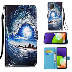 Custodia Portafoglio In Pelle Fantasia Modello Cover con Supporto Y02B per Samsung Galaxy A22 4G Blu Notte