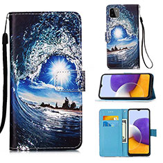 Custodia Portafoglio In Pelle Fantasia Modello Cover con Supporto Y02B per Samsung Galaxy A22s 5G Blu Notte