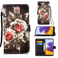 Custodia Portafoglio In Pelle Fantasia Modello Cover con Supporto Y02B per Samsung Galaxy A22s 5G Nero