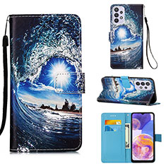 Custodia Portafoglio In Pelle Fantasia Modello Cover con Supporto Y02B per Samsung Galaxy A23 4G Blu Notte