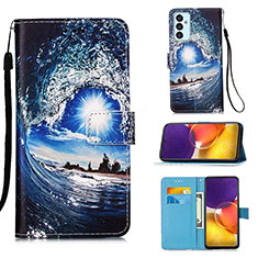 Custodia Portafoglio In Pelle Fantasia Modello Cover con Supporto Y02B per Samsung Galaxy A24 4G Blu Notte