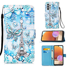 Custodia Portafoglio In Pelle Fantasia Modello Cover con Supporto Y02B per Samsung Galaxy A32 4G Azzurro