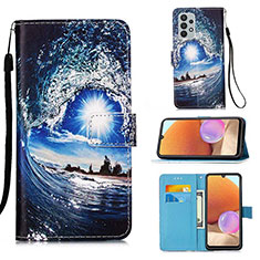 Custodia Portafoglio In Pelle Fantasia Modello Cover con Supporto Y02B per Samsung Galaxy A32 4G Blu Notte