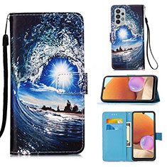 Custodia Portafoglio In Pelle Fantasia Modello Cover con Supporto Y02B per Samsung Galaxy A32 5G Blu Notte