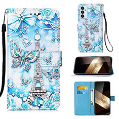 Custodia Portafoglio In Pelle Fantasia Modello Cover con Supporto Y02B per Samsung Galaxy A35 5G Azzurro