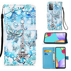 Custodia Portafoglio In Pelle Fantasia Modello Cover con Supporto Y02B per Samsung Galaxy A52 5G Azzurro