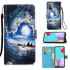 Custodia Portafoglio In Pelle Fantasia Modello Cover con Supporto Y02B per Samsung Galaxy A52 5G Blu Notte