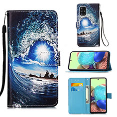 Custodia Portafoglio In Pelle Fantasia Modello Cover con Supporto Y02B per Samsung Galaxy A71 4G A715 Blu Notte