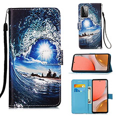 Custodia Portafoglio In Pelle Fantasia Modello Cover con Supporto Y02B per Samsung Galaxy A72 4G Blu Notte