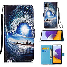 Custodia Portafoglio In Pelle Fantasia Modello Cover con Supporto Y02B per Samsung Galaxy F42 5G Blu Notte