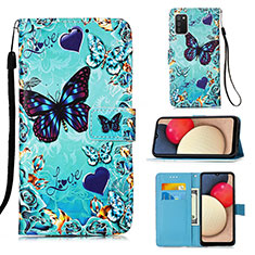 Custodia Portafoglio In Pelle Fantasia Modello Cover con Supporto Y02B per Samsung Galaxy M02s Cielo Blu