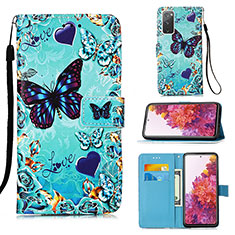 Custodia Portafoglio In Pelle Fantasia Modello Cover con Supporto Y02B per Samsung Galaxy S20 FE 4G Cielo Blu