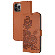 Custodia Portafoglio In Pelle Fantasia Modello Cover con Supporto Y02X per Apple iPhone 14 Pro Max Marrone