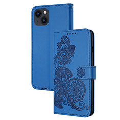 Custodia Portafoglio In Pelle Fantasia Modello Cover con Supporto Y02X per Apple iPhone 15 Blu