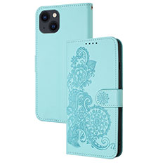 Custodia Portafoglio In Pelle Fantasia Modello Cover con Supporto Y02X per Apple iPhone 15 Cielo Blu