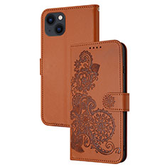 Custodia Portafoglio In Pelle Fantasia Modello Cover con Supporto Y02X per Apple iPhone 15 Marrone