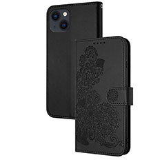 Custodia Portafoglio In Pelle Fantasia Modello Cover con Supporto Y02X per Apple iPhone 15 Plus Nero