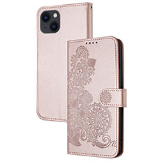 Custodia Portafoglio In Pelle Fantasia Modello Cover con Supporto Y02X per Apple iPhone 15 Plus Oro Rosa